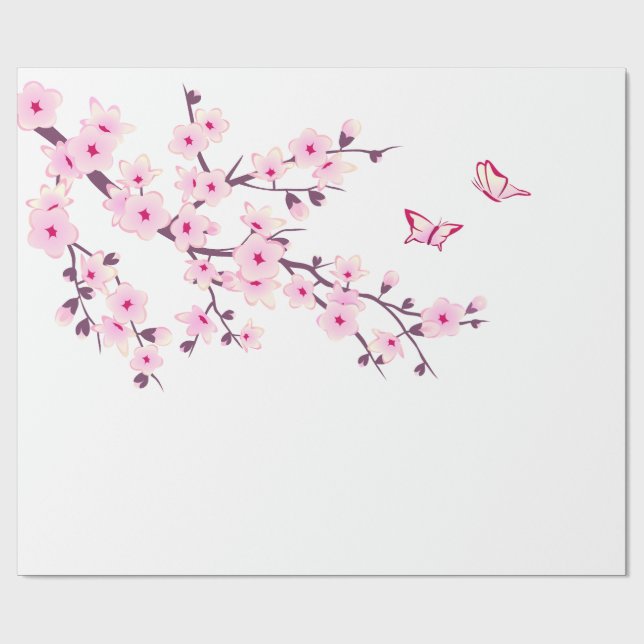 Floral Cherry Blossom Pink White Geschenkpapier (Flach)