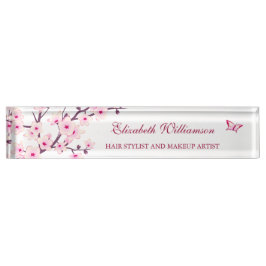 Floral Cherry Blossom Pink White Namensplakette