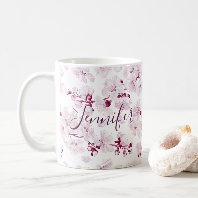 Floral Cherry Blossom Sakura Individuelle Name Gir Kaffeetasse (Mit Donut)
