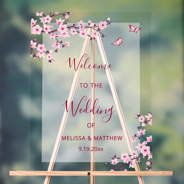 Floral Cherry Blossom Transparent Wedding Welcome Acrylschild (Neutral)