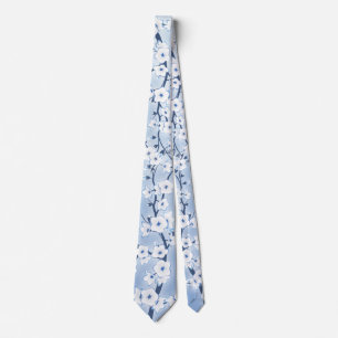 Floral Cherry Blossom White Blue Muster Krawatte