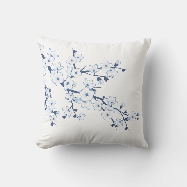 Floral Cherry Blossoms Blue White Kissen (Vorderseite)