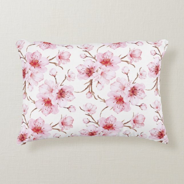 Floral Cherry Blossoms Pink White Dekokissen (Vorderseite)