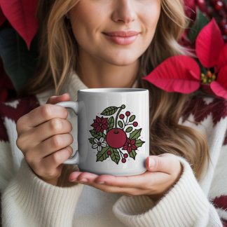 Floral cherry with poinsettia festive botanical kaffeetasse