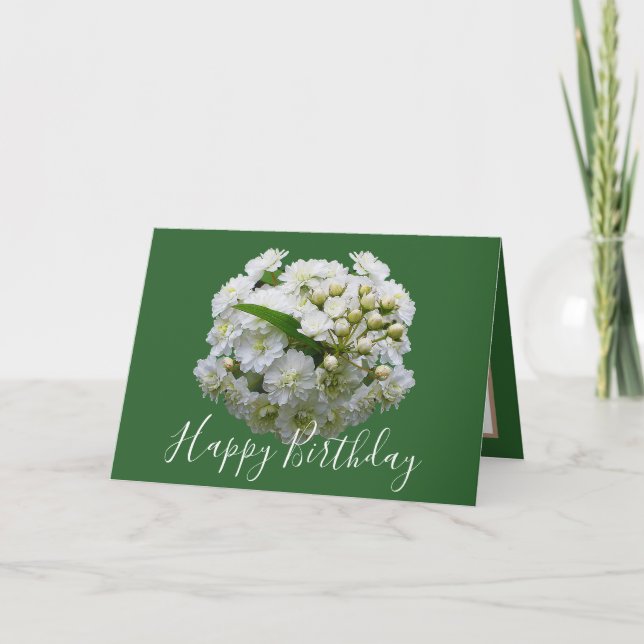 Floral Chic Bouquet White Spirea Bluoral Geburtsta Karte (Vorderseite)