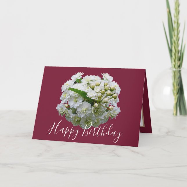 Floral Chic Bouquet White Spirea Bluoral Geburtsta Karte (Vorderseite)