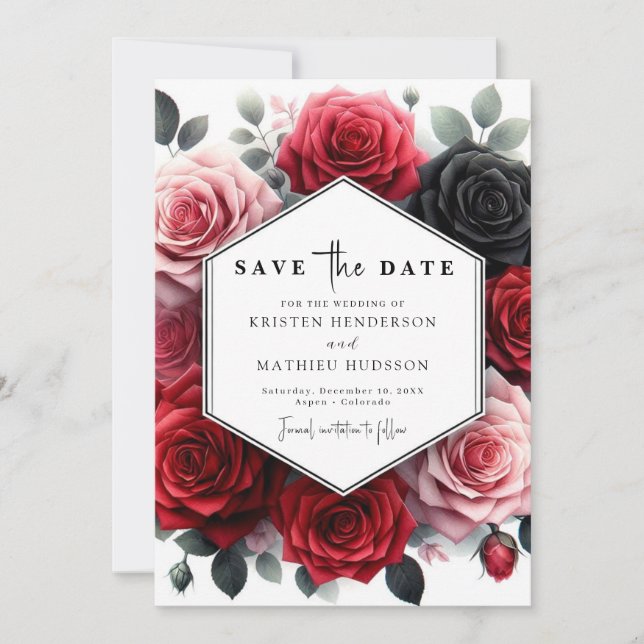 Floral Chic Crimson Red Wedding Save The Date (Vorderseite)