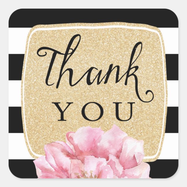 Floral Chic Danke Stickers / Champagner (Vorderseite)