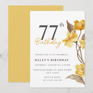Floral Chic Elegant Simple Yellow 77. Geburtstag Einladung