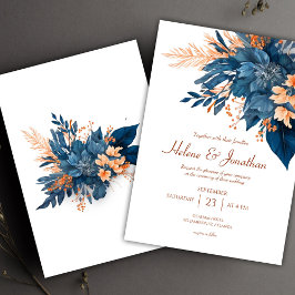 Floral Chic Indigo Rust Wedding Einladung