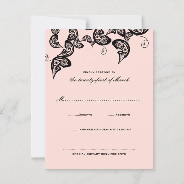Floral Chic Peacock Noir Rose Mariage Carte RSVP (Devant)