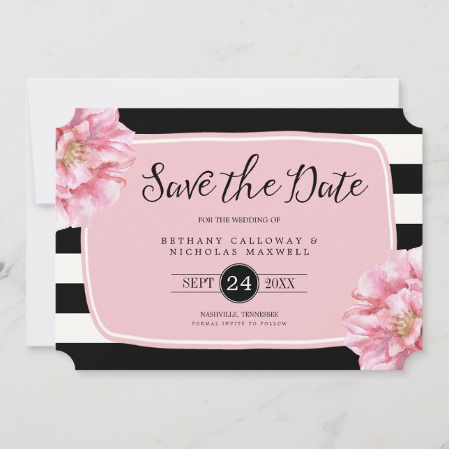 Floral Chic Photo Enregistrer la carte Date / Rose (Devant)