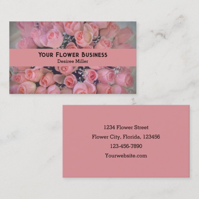 Floral Chic Pink Roses Bouquet Visitenkarte (Vorne/Hinten)