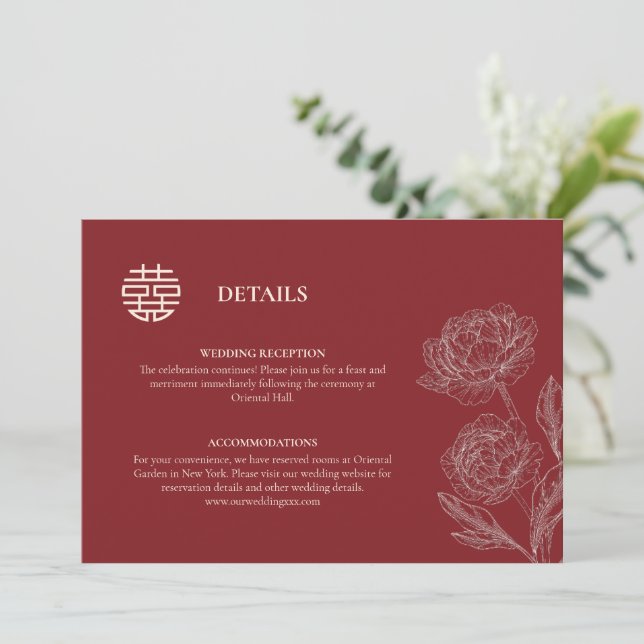 Floral chinois Détails du Mariage Carte de boîtier (Debout devant)