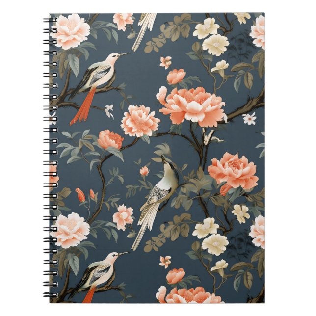 Floral Chinoiserie auf Denim Blue Notizblock (Vorderseite)