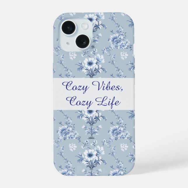 Floral Chinoiserie Blue Toile mit benutzerdefinier iPhone 15 Hülle (Rückseite)