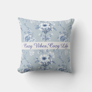 Floral Chinoiserie Blue Toile mit benutzerdefinier Kissen