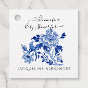 Floral Chinoiserie Navy Blue White Baby Dusche Fav Geschenkanhänger