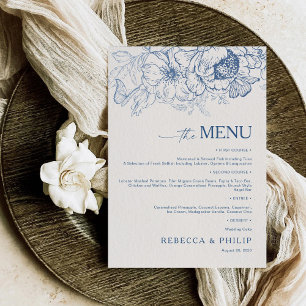 Floral Chinoiserie Wedding Flat Menu Menükarte