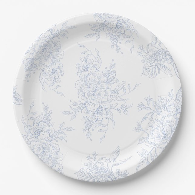 Floral Chintz Chinoiserie Blue Toile Wedding Pappteller (Vorderseite)