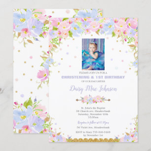 Floral Christening Invitations 1er anniversaire fi