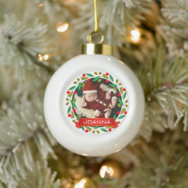 Floral Christmas Baby's First Christmas Photo Keramik Kugel-Ornament
