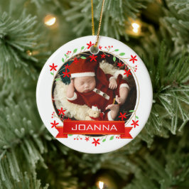 Floral Christmas Baby's First Christmas Photo Keramik Ornament