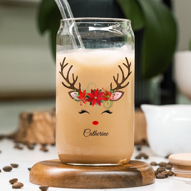 Floral Christmas Reindeer Personalisierter Name Dosenglas (Von Creator hochgeladen)