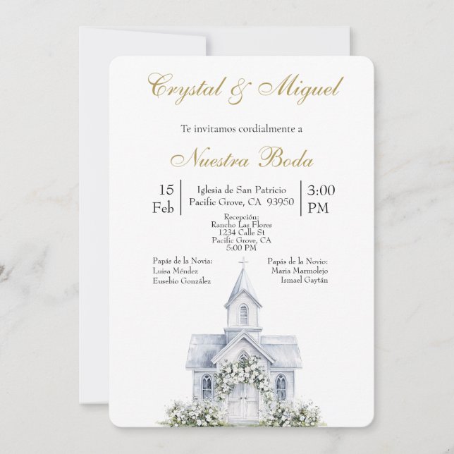 Floral Church Spanish wedding   Einladung (Vorderseite)