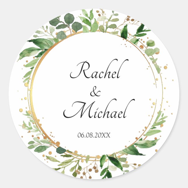 Floral Circle Green Gold Runder Aufkleber (Vorderseite)