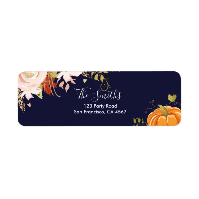 Floral Citrouille Étiquettes de adresse Automne Au (Devant)