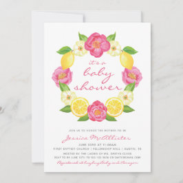 Floral Citrus Yellow Pink Rose Girl Baby Shower Einladung