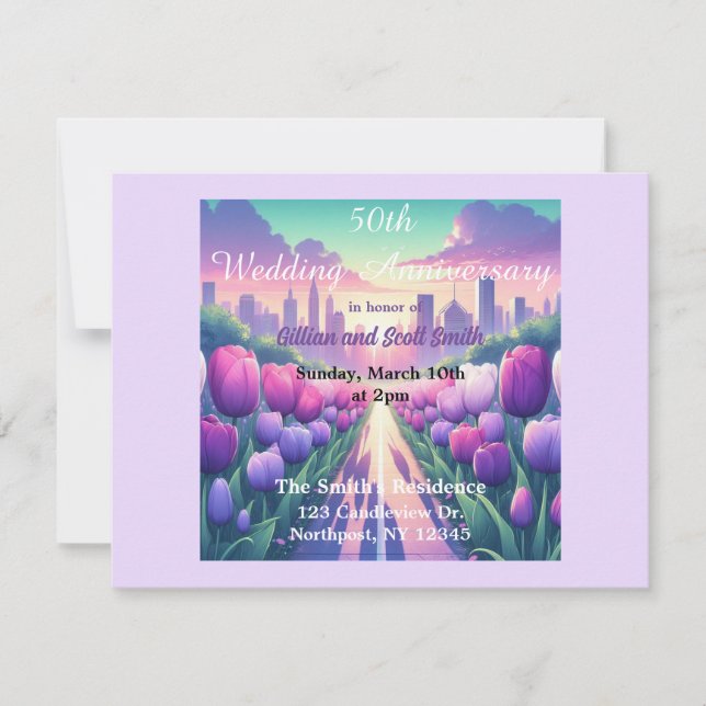 Floral Cityscape 50 Einladung zum Hochzeitstag (Vorderseite)