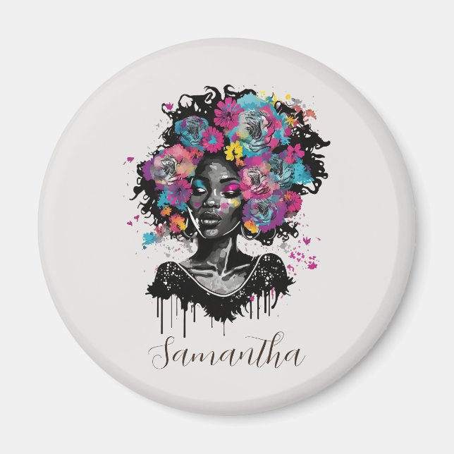Floral Classy Afro Frau Magnet (Vorne)