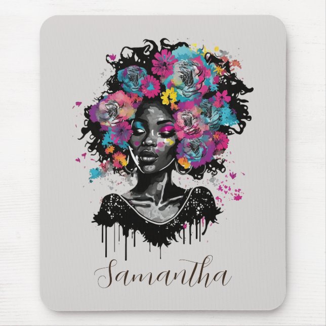 Floral Classy Afro Frau Mousepad (Vorne)
