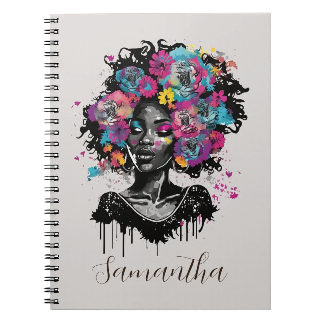 Floral Classy Afro Frau Notizblock (Vorderseite)