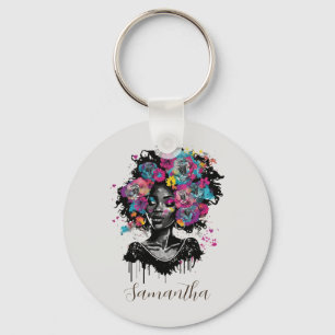 Floral Classy Afro Frau Schlüsselanhänger