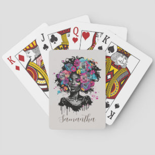 Floral Classy Afro Frau Spielkarten