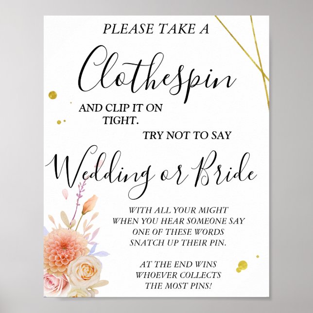 Floral Clothespin Brautparty-Spielzeichen Poster (Vorne)