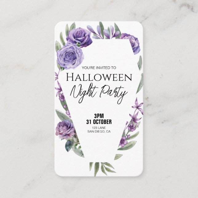 Floral Coffin Invitation Business Cards Visitenkarte (Vorderseite)