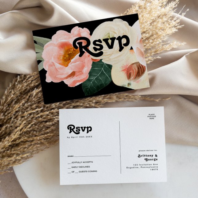 Floral coloré gras | Carte postale RSVP Black Wedd (Créateur téléchargé)