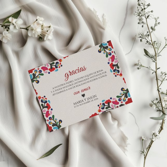 Floral Colorful Botanical Flowers Spanish Wedding Dankeskarte (Floral Colorful Botanical Flowers Spanish Wedding Thank You Card)
