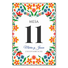Floral Colorful Botanical Flowers Spanish Wedding Tischnummer