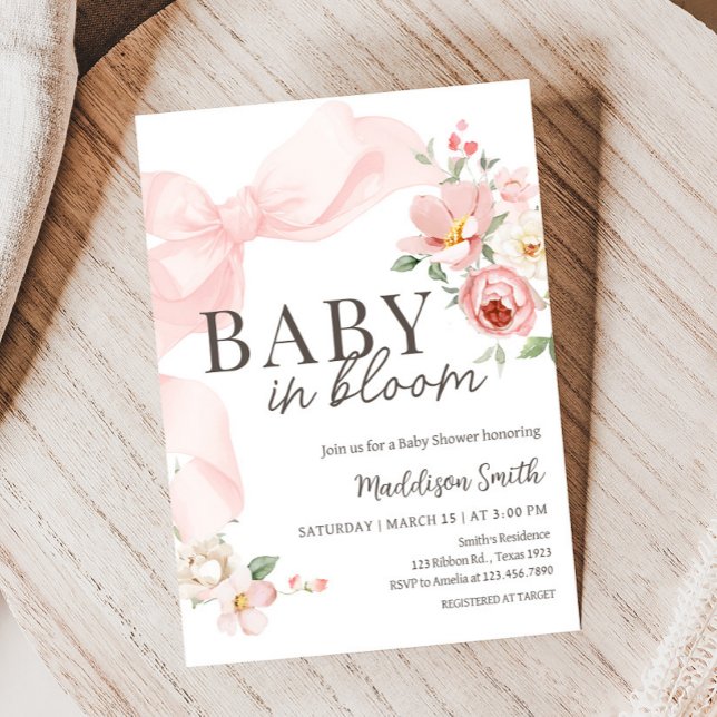 Floral Coquette Baby in Bloom Baby Dusche Einladung (Floral Coquette Baby Shower Invitation)