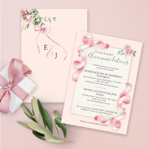 Floral Coquette Pink Bow Vintag Hotel Wedding Begleitkarte