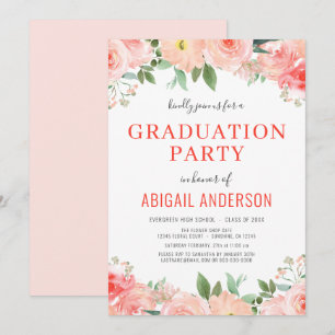 Floral Coral Peach 2023 Invitation de la Grad Part