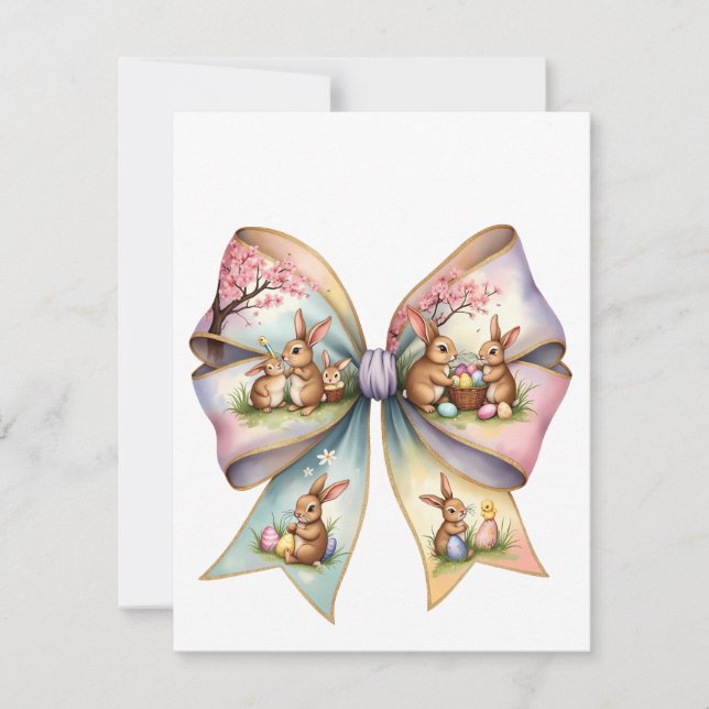 Floral Cottontail Bunny Coquette Bow Rabbit Oster Einladung (Vorderseite)