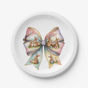 Floral Cottontail Bunny Coquette Bow Rabbit Oster Pappteller