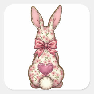 Floral Cottontail Bunny Coquette Bow Rabbit Oster Quadratischer Aufkleber