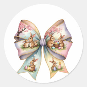 Floral Cottontail Bunny Coquette Bow Rabbit Oster Runder Aufkleber
